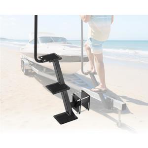 VEVOR Boat Trailer Steps, 3-Step, Heavy-Duty Boat Trailer Steps with Handle, Non-Slip Surface, 3 Mounting Angle Options, Carbon Steel Ladder Suitable for 3" x 3"/3" x 5"/4" x 4" Frame, Side Mounting