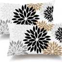 DFXSZ Black Brown Pillow Covers 12x20 Inch Set of 2 White Gray Flower Throw Pillows Farmhouse Outdoor Modern Floral Linen Square Cushion Case Decor for Living Room Sofa Patio Funiture Garden 002B12