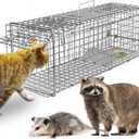 Live Animal Trap Cage, Large Foldable Galvanized Steel Humane Animal Cage Trap, Heavy Duty Metal Trap Cage for Small Stray Cat Raccoon Groundhog Squirrel Chipmunk Mole Gopher Skunk 24"x7.5"x8"
