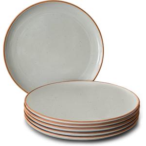 Mora Ceramic Dinner Plates Set of 6, 10 inch Dish Set - Microwave, Oven, and Dishwasher Safe, Scratch Resistant, Modern Rustic Dinnerware- Kitchen Porcelain Serving Dishes - Earl Grey