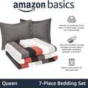 Amazon Basics Full/Queen Comforter Set with Plaid, Striped Sheets, 7-Piece Red Simple Stripe Bedding, Lightweight Microfiber Bed-in-a-Bag
