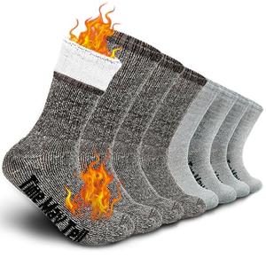 Time May Tell Mens Merino Wool Hiking Cushion Socks Thermal Warm Crew Winter Boot Socks Pack (2Light Grey,2Brown(4 pairs), US Size 5-9)
