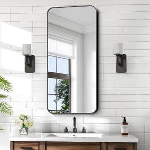 KOCUUY Black Mirror 20" x 40", Metal Frame Vanity Mirror for Wall, Rectangle Bathroom Mirror with Rounded Corner, Upgraded Shatterproof Glass for Bathroom, Bedroom, Hang Horizontal or Vertical