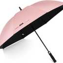 G4Free 54/62 Inch Windproof UV Protection Golf Umbrella Extra Large Silver Coated Automatic Open Stick Long Umbrella (Dusty Rose/Black)