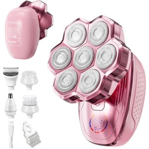 Electric Razors for Women Legs, 5-in-1 Electric Shaver for Women & Body Shaver, Waterproof Wet/Dry 7-Blade Womens Electric Shaver with Womens Facial Hair Shaver for Lady Face Underarms Public (Pink)