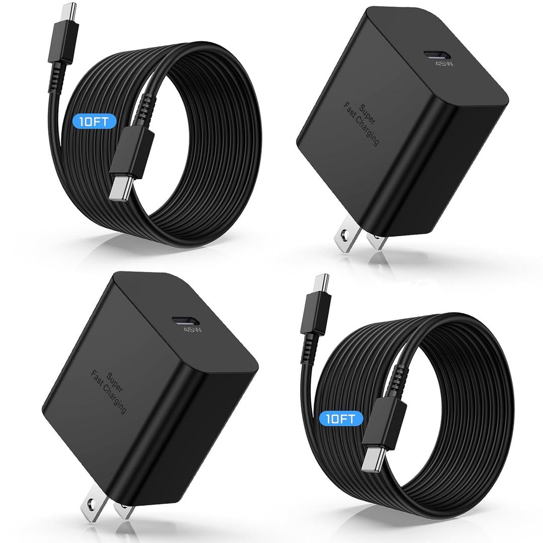 45W USB C Super Fast Charger and 10ft Type C to C Charging Cable Cord Long, USB C Wall Charger Block Adapter Plug for Samsung Galaxy S26/S25/S24 Ultra/S23+/S22 Plus/S21/S20/iPhone 17 16 15 Pro Max