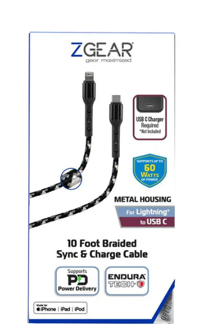 Zgear 10 FT Enduratech Lightning USB C C CBL NDURATECH LIGHTNING USB C CBL