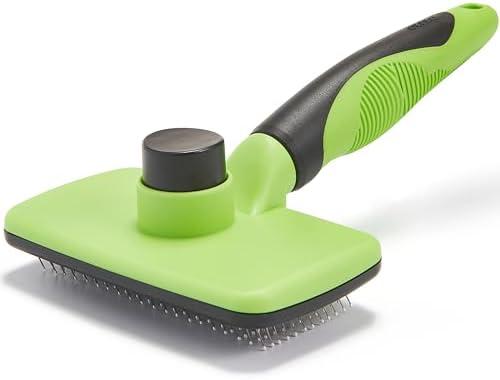 Dipoo Self Cleaning Slicker Brush - Skin Friendly Deshedding Grooming Tool for Dogs & Cats, Suitable for Shedding & Haired Pets, with Pet Supplies Accessories, Green