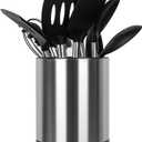 Kitchen Utensil Holder for Countertop 360 Rotating Utensil Caddy Extra Large Utensil Crock Cooking Utensil Holder for Kitchen Counter (Silver and Black)