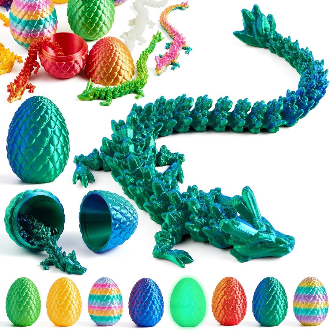 JOYIN 8Pcs 3D Printed Dragon Eggs with Laster Color Dragon, Articulated Magic Toys, Easter Basket Stuffers for Kids Party Favors, Easter Egg Hunt, Classroom Prize Supplies