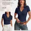 Meetrendi Womens Short Sleeve Work Shirts Summer V Neck Business Casual Polo Tops 2026 Fitted Basic Office Blouses (Blue, S)