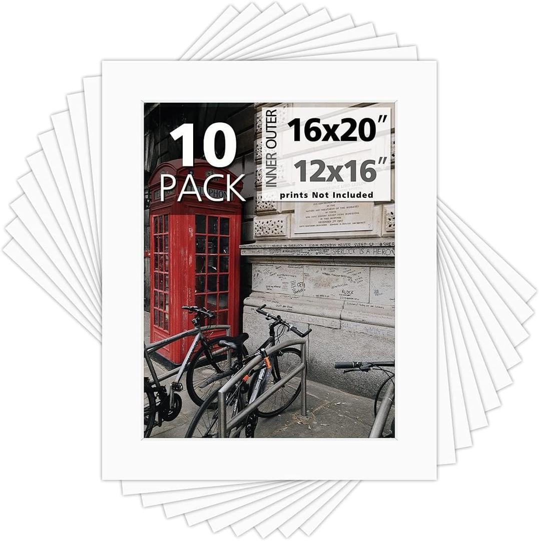Mat Board Center, Pack of 10, 16x20 for 12x16 Off White Photo Picture Mats - Acid Free, 4-ply Thickness, White Core - for Pictures, Photos, Framing