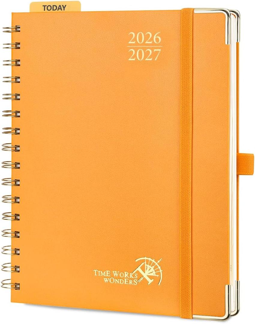 POPRUN 2026-2027 Academic Year Weekly and Monthly Planner Calendar,Jul 2026 - Jun 2027，6.25" x 8.5",Daily Agenda Book & Appointment Book with Hourly Schedule, Tabs, Hardcover, School and Office Supplies - Orange