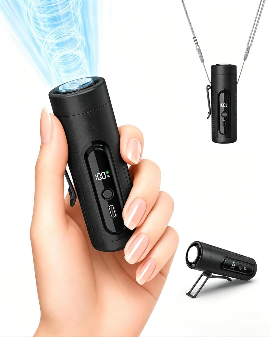 Mini Clip On Handheld Cooling Fan, 17000RPM 5 Speed Small Belt Fan with Ice Cooling Plate, Long Battery & LED Display, Portable Pocket Waist Fan for Travel Camping Hiking, Gifts for Men Women(Black)