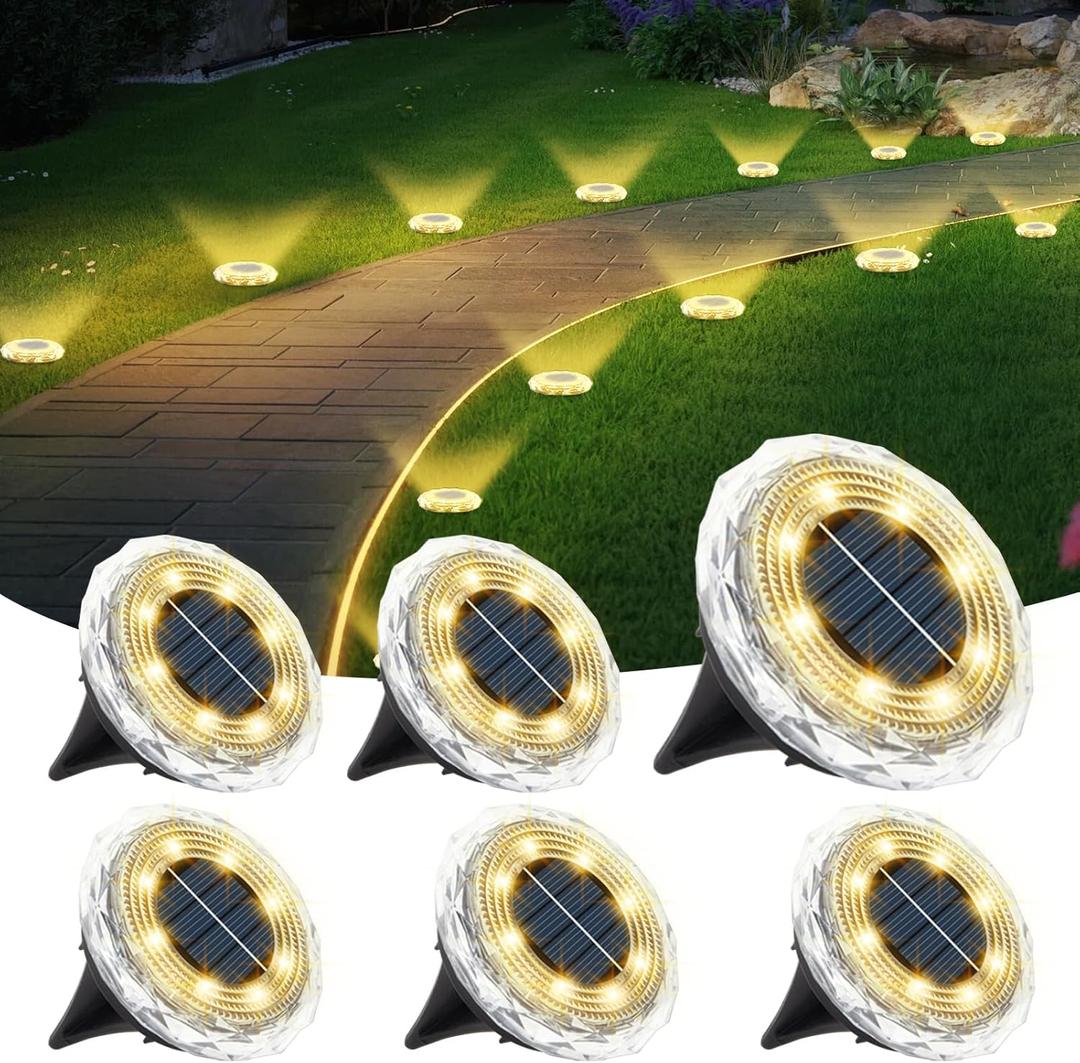 echosari Solar Ground Lights 6 Pack, Upgraded Solar Garden Lights Auto ON/Off Landscape Lighting Outdoor In-Ground Lights Waterproof Long Lasting for Pathway Walkway Patio (Warm White)
