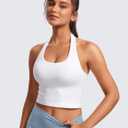 CRZ YOGA Butterluxe Halter Crop Tank Tops for Women - Open Back Padded Longline Sports Bras Workout Gym (White, M)