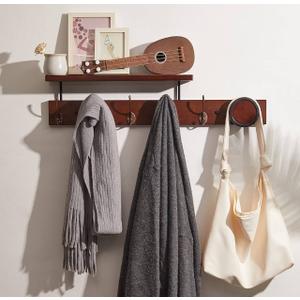 UWAET Coat Rack Wall Mounted with Shelf 27.5 Inch Length Wall Hanging Shelf Bamboo Coat Hooks with 6 Hooks for Entrance, Living Room,Bedroom, Bathroom (6 Hooks)