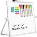 AMUSIGHT Dry Erase Magnetic White Board, 10" x 10" Double-Sided Desktop Whiteboard with Stand, Portable Small Whiteboard Set for Drawing, Office, Home, School
