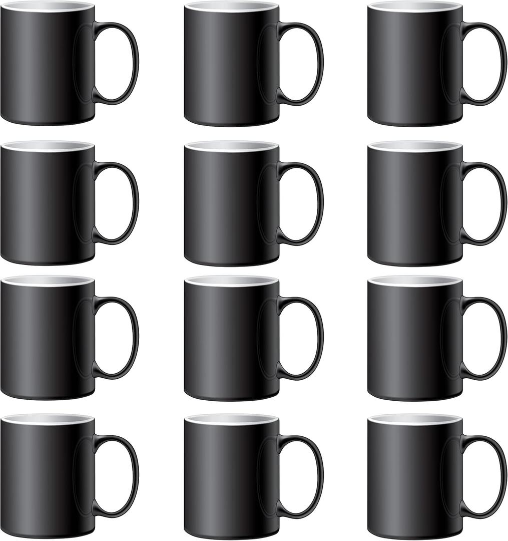 TANGLONG Color Changing Coffee Mugs 15oz Sublimation Mugs Magic Mug Heat Sensitive Coffee Mugs Tazas Magicas Para Sublimacion Set of 12 (Black)