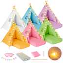 6 Pack Teepee Tent for Kids Sleepover Tent with 6 Air Mattresses (64"x28"), Star Lights, Eye Masks, Banners, Kids Teepee Tents for Boys Girls Indoor Outdoor Party Birthday Glamping (Colors)