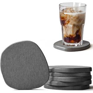 Diatomaceous Earth Coasters Set of 6 for Drinks, Moisture Water Absorbent Stone Coasters for Table Desk at Work, Water Absorbing Instant Drying Diatomite, Modern Deep Grey