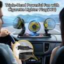 Portable 3-Head Car Cooling Fan, Fans for Vehicles Cars Trucks Dashboard (Cigarette Lighter Plug, No Battery)