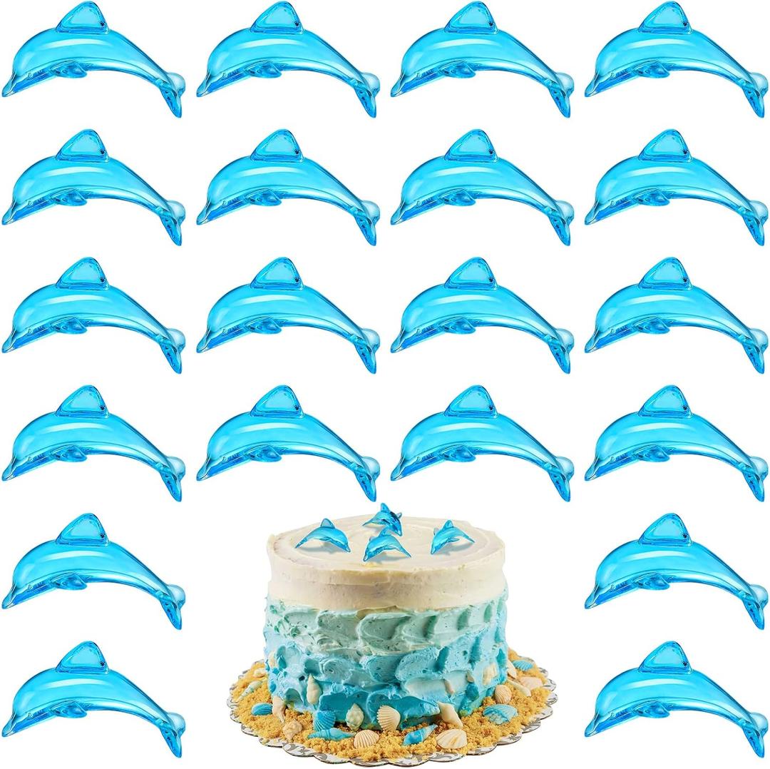 Taiyin 125 Pcs Acrylic Dolphins Cupcake Toppers Blue Dolphin Figurines Birthday Party Decorations Dolphin Cake Topper for Sea Nautical Mermaid Themed Birthday Party Favors Baby Shower Decorations
