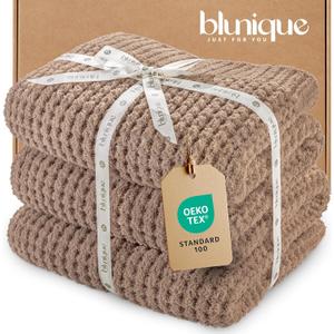 Blunique Waffle Knit Throw Blanket, Luxury Cozy Chunky Knit Throw Blanket for Couch, 50 x 60 Thick Ultra-Soft Feather Yarn Knitted Blanket for Sofa, Bed, Home Decor - Beige