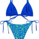 ZAFUL Women's Triangle Bikini Floral String Bikini Set Two Piece Swimsuit Bathing Suits (Blue), Medium