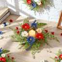 6 PCS Patriotic American Candle Rings Wreaths Artificial 4th of July Floral Candle Rings Holder with Daisy Flowers Mini July Independence Day Wreath for Party Home Table Centerpiece Decor