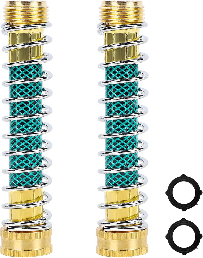 Triumpeek 2 Packs Garden Hose Extension Adapters, 5.7"L Hose Protectors with Coil Spring, Brass Hose/Pipe Connectors with 3/4" Threaded Hose Fittings