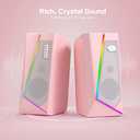 Redragon GS520 RGB Desktop Speakers, 2.0 Channel PC Computer Stereo Speaker with 6 Colorful LED Modes, Enhanced Sound and Easy-Access Volume Control, USB Powered w/ 3.5mm Cable, Pink
