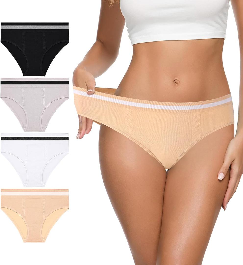 Eiggam Women's Cotton Bikini Panties,High-Cut Full Coverage Stretch Cool Underwear for Women (Beige, XL)