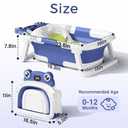 BUNWAG Baby Bathtub, Collapsible Newborn Bathtub for Infant to Toddler with Soft Cushion and Thermometer, Travel Newborn Tub with No-Slip Feet, Baby Shower Gifts, 0-12 Months Baby Bath, Navy Blue