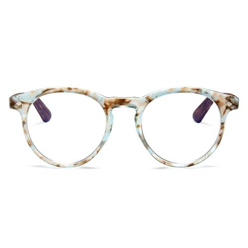 2SeeLife Large Round TR-90 Reading Glasses for Men & Women – Medium-Large Fit, Durable, Spring Hinges, Blue Light Readers, Aqua Blue, +1.25