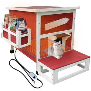 Rockever Large Outdoor Cat House with Heating Pad, Wooden Feral Cat Shelter