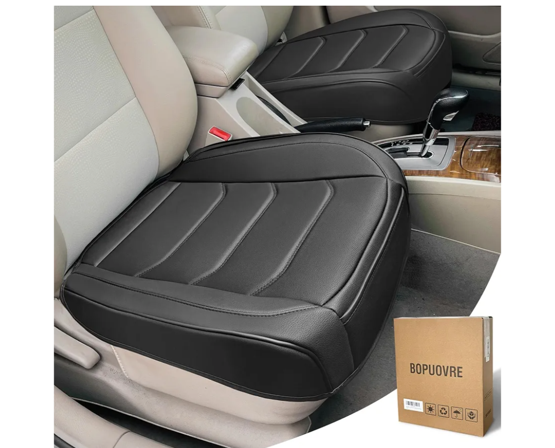 BOPUOVRE Car Seat Cover for Luxury & Comfort  PU Leather, AntiSlip, Full Wrap Protection with Storage Pocket for Bottom Cushion  Universal Fit for 95% of Vehicles (Black,2 Piece)
