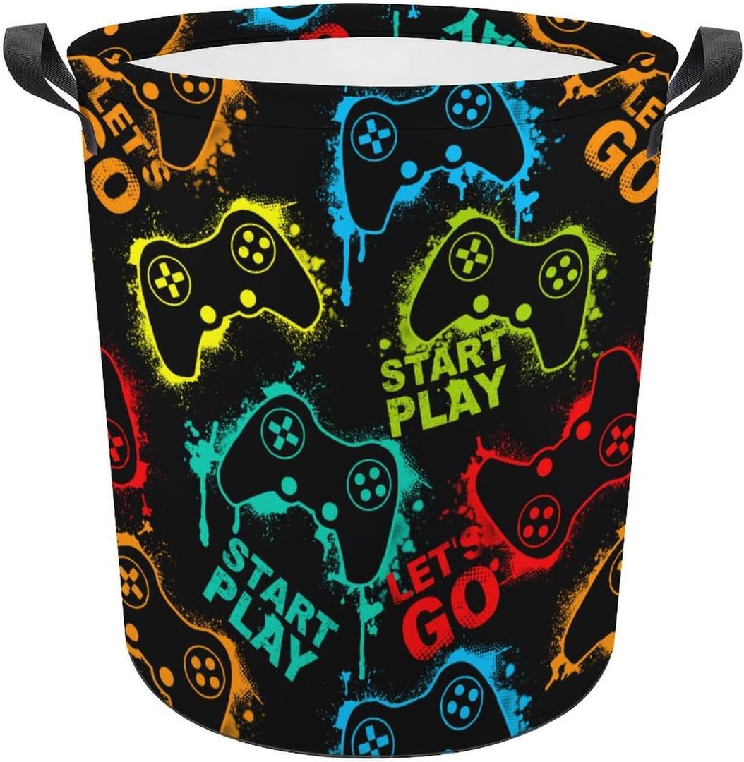 Gaming Laundry Hamper Neon Game Laundry Basket Dirty Clothes Basket Organizer Gamer Room Decor for Boys