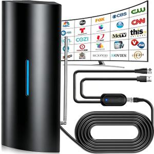 2026 Upgraded TV Antenna, Digital Antenna for Smart TV Indoor/Outdoor with Strongest Booster, HD TV Antenna for Local Channels with Telescopic Antenna Pole, Supports 8K 4K 1080P-40ft Coax Cable