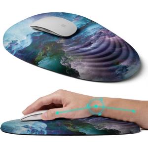 Ergonomic Memory Foam Mouse Pad with Wrist Rest Support, Non-Slip PU Base, Wireless, Galaxy Theme
