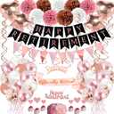 Rose Gold Retirement Party Decorations, 63 Pcs Retired Party Decorations for Women Happy Retirement Banner Hanging Swirls Foil Balloon Cake Toppers Retired Sash Retired Parties Supplies