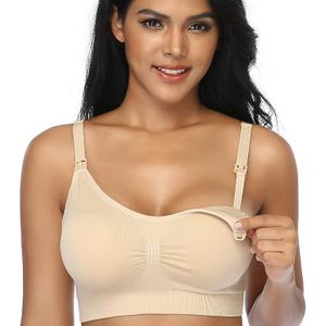 GXXGE Nursing Bra for Breastfeeding Maternity Bras Push Up Silk Seamless Pregnancy Bralette Underwear Black Beige Rosered L