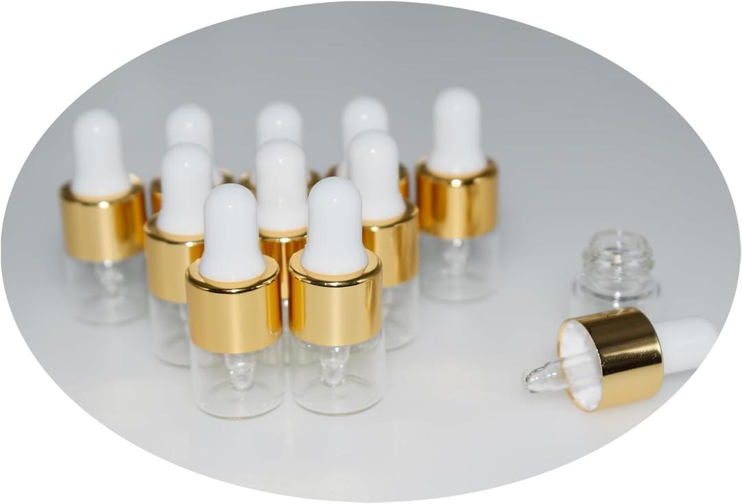 Small Dropper Bottle, 10pcs 1ml Mini Sample Dropper Bottles Mini Makeup Containers for Travel Liquids Tiny Glass