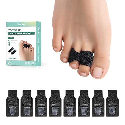 Welnove Hammer Toe Straightener - 8 Pack Broken Toe Wraps - Hammer Toe Corrector for Women - Toe Splints for Crooked Toes, Curled Toes, Bent Toes - (Small, Black) 6 count