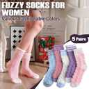 ANTSANG Fuzzy Socks for Women, Fluffy Warm Soft Slipper Socks for Winter & Home, Ideal for Teen Girls (Assorted Stripes)