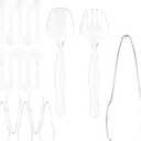 18 Pcs Clear Plastic Serving Utensils Set - 6 Clear Plastic Serving Spoons, 6 Tongs And 6 Forks - Heavy Duty Disposable Serving Utensils Set For Parties