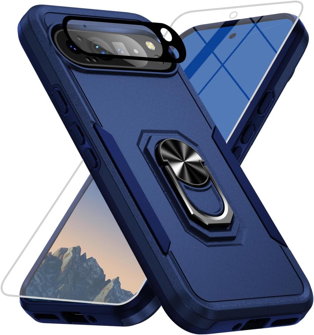for Google Pixel 9 Pro Case [15 FT Military Grade Drop Protection] with Screen Protector & Lens Protector Heavy-Duty Shockproof Kickstand Case for Pixel 9 Pro (Blue)