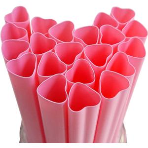 "The best MOON Jumbo Heart shaped Pink Straws, Disposable Plastic Drinking Cute Individually Wrapped Perfect for Smoothies, Boba, Milkshakes, Birthday, Bridal shower, Galentines day Decorations 50pcs