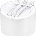 WELLIFE 240PCS Silver Plastic Dessert Plates - Includes 120PCS Silver Forks, 120PCS 6.3 Inch Salad & Appetizer Plates - Perfect for Weddings & Parties
