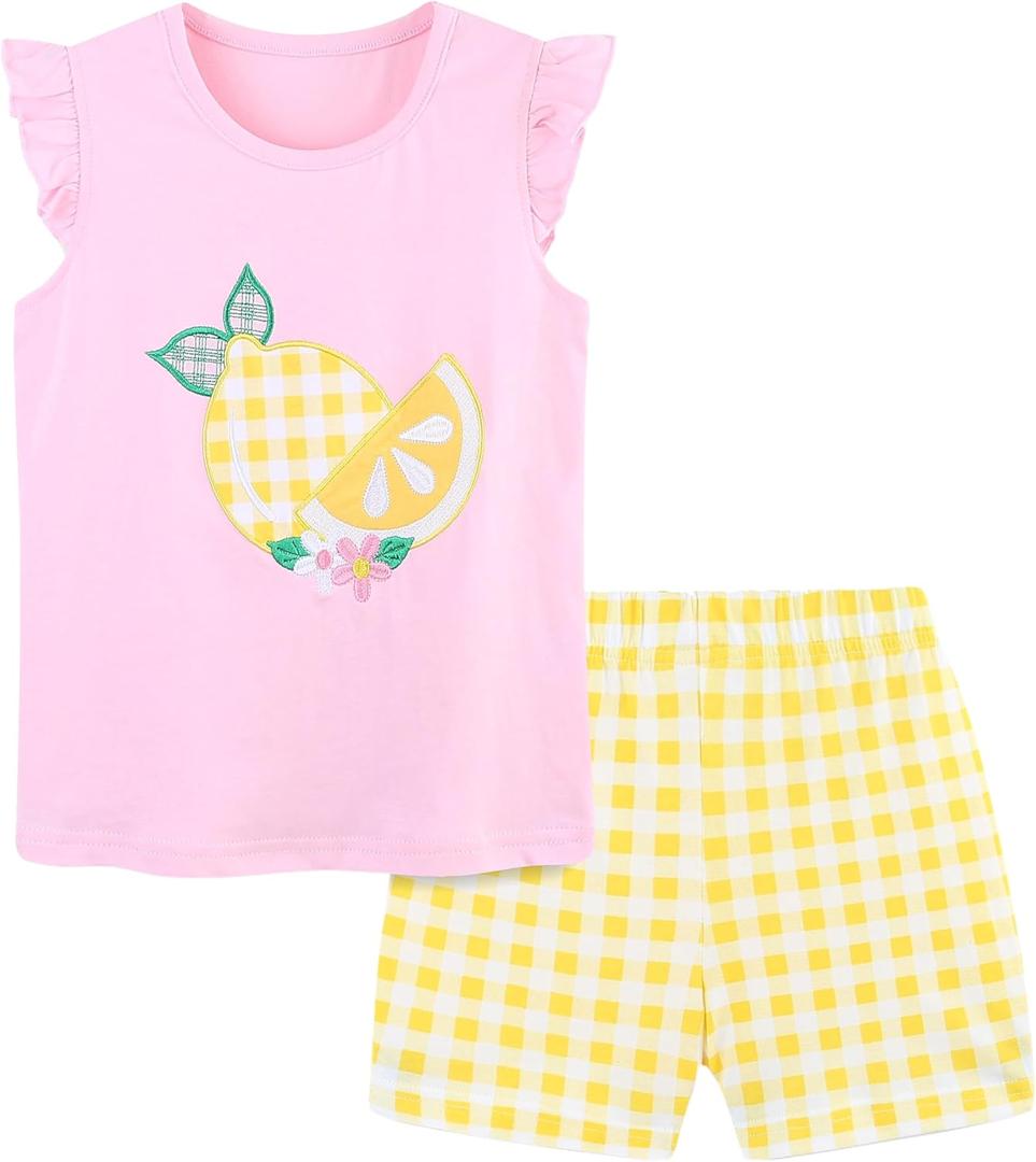 Toddler Girls Summer Outfit Cotton Flutter Sleeve Tank Top and Shorts Cute Clothing Set Size 2T 3 7Y (Pink)